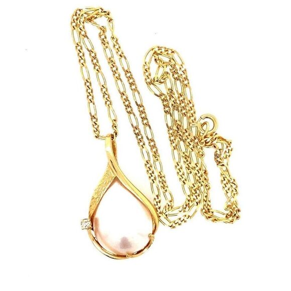 14k Mabe Pearl/Diamond Pendant Necklace - Picture 7 of 10